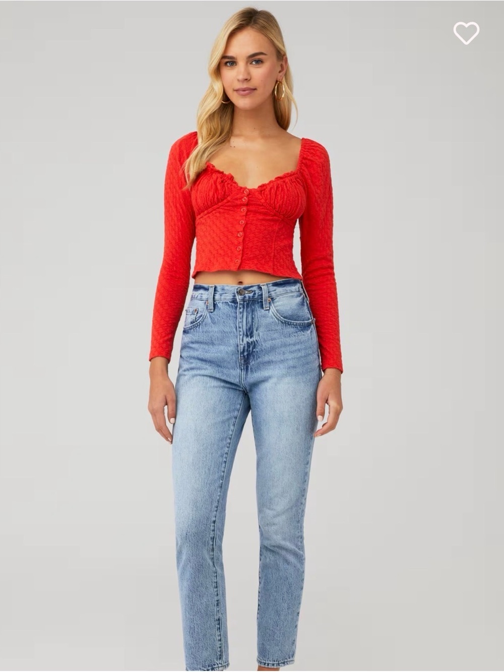 Free People Ladybug Red Long-Sleeve Cropped Button Front Top, guc, sz Xs